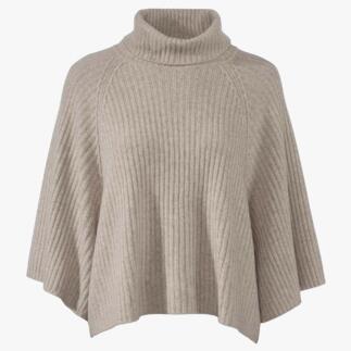 Grauer Kaschmir-Poncho mit hohem Kragen auf weißem Hintergrund.