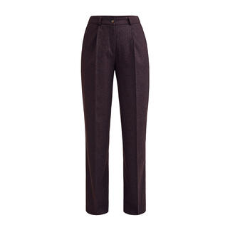Frontansicht einer bordeauxfarbigen Wide-leg Schurwollhose