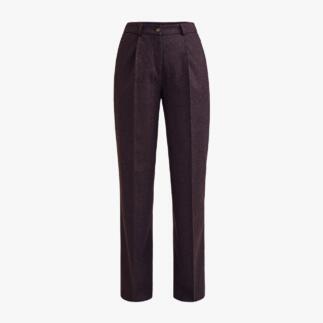 Frontansicht einer bordeauxfarbigen Wide-leg Schurwollhose