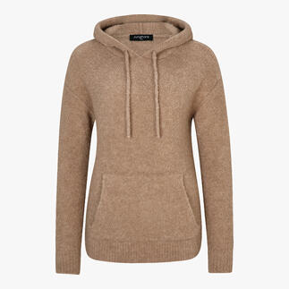 Beige Kamelhaar-Hoodie mit Kängurutasche und Kapuze