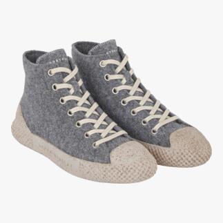 Graue Asportuguesas ReWooly-Sneaker paarseitlich abgebildet mit Schnürsenkeln.