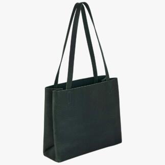 Grüne Leder-Paperbag von Harold's in seitlicher Ansicht.