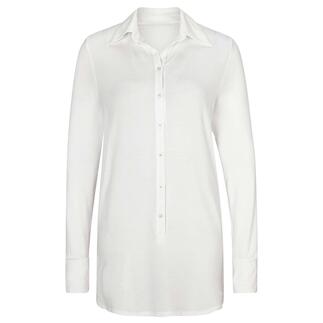 Tencel™ Long-Bluse in Offwhite mit Knopfleiste