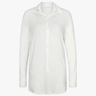 Tencel™ Long-Bluse in Offwhite mit Knopfleiste