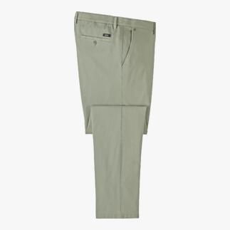 Helle, gerade geschnittene Chinohose in Khaki mit seitlichem Taschenlabel.