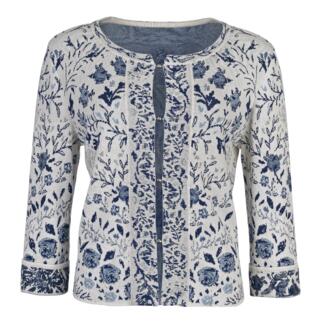 Floraler Cardigan mit durchgehenden Knöpfen und floralem Muster.