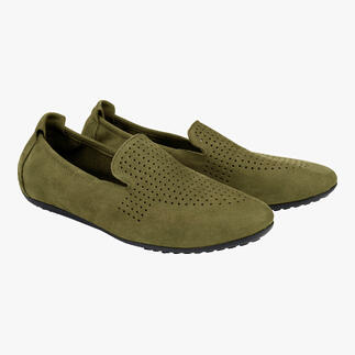 arche Sommer-Loafer in Olivgrün, Paaransicht mit perforiertem Design