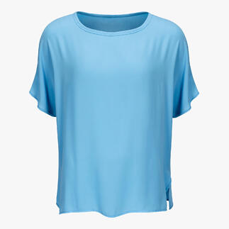 Vorderansicht einer blauen T-Shirt-Bluse von Janice & Jo, Größe 34.