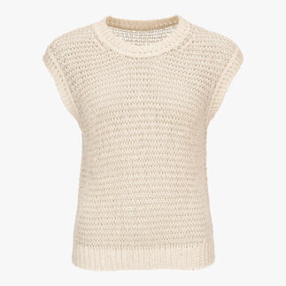 Beige Mesh-Pullunder mit kurzen Ärmeln aus luftiger Baumwolle.
