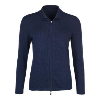 Damen-Polo-Cardigan in hellbeige in der Vorderansicht.