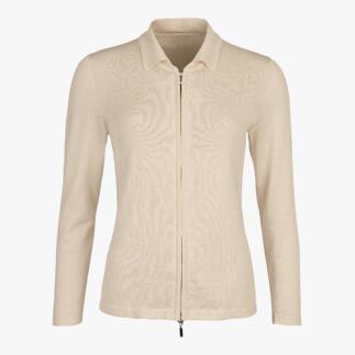 Beiger Polo-Cardigan für Damen mit Reißverschluss in Größe 36.