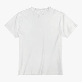 Weißes T-Shirt auf einem weißen Hintergrund.