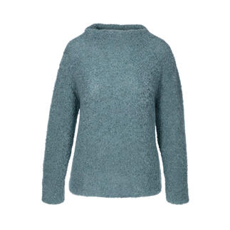 Seiden-Bouclé-Pullover in blau mit Rundhalsausschnitt
