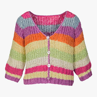 Bunter Seiden-Grobstrick-Cardigan mit Knöpfen