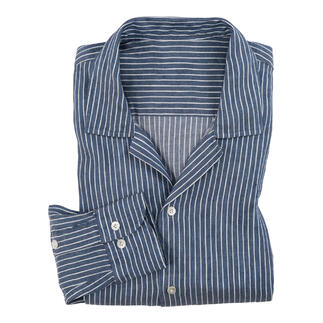 Gefaltetes Leinen-Tencel-Hemd in Blau mit Streifen