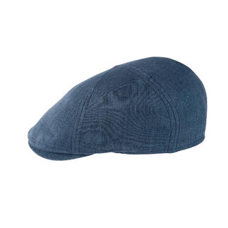 Leinen-Schiebermütze in Blau von der Seite.