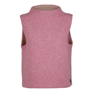 Vorderansicht eines rosa Pullunders mit Rundhalsausschnitt.