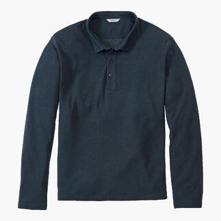 Marineblaues Pique Langarm Polo Shirt mit Knöpfen.