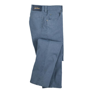 Mittelblaue Five-Pocket-Hose in Größe 48 aus strapazierfähigem Stoff.