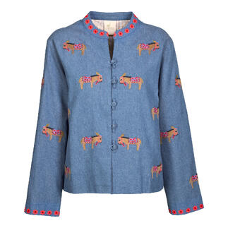 Jeansjacke mit Stickerei in Blau mit nostalgischem Design.