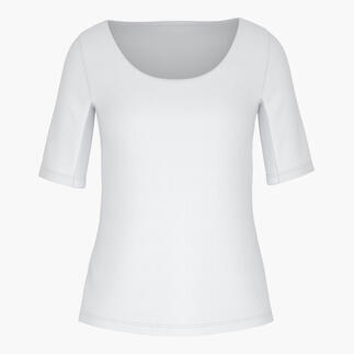 Weißes Funktions-Blazershirt mit Rundhalsausschnitt, vorne.