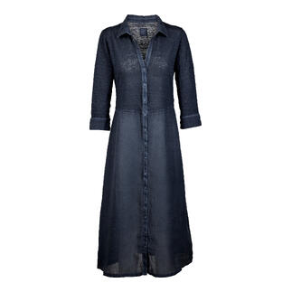 Dunkelblaues Leinen-Kombikleid mit Knopfleiste und langem Schnitt