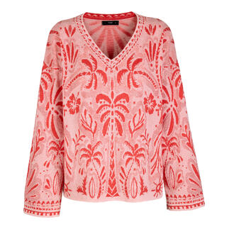 Rosa Jacquard-Pullover mit floralem Design und lockerer Passform