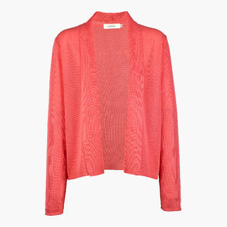 Rosa Tencel-Rippstrick-Cardigan mit offenem Schnitt und langen Ärmel