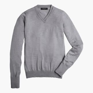 Grauer V-Pullover für Herren, auf einem weißen Hintergrund.