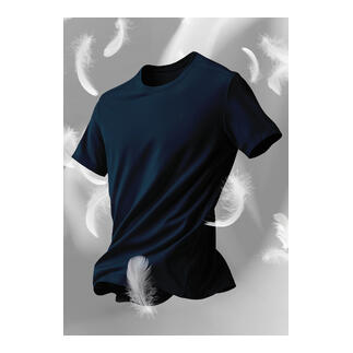 Dunkelblaues T-Shirt, Größe 46, sportlich geschnitten.