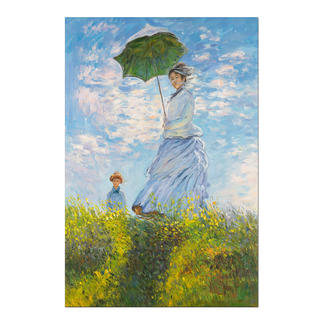 Zhao Xiaojie malt Monet – Frau mit Sonnenschirm Zhao Xiaojie „Frau mit Sonnenschirm“: Die perfekte Kunstkopie – 100 % von Hand in Öl gemalt. Maße: 88 x 131 cm