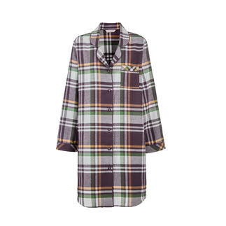 Beiges kariertes Flanell-Nachthemd mit Knopfverschluss