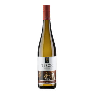 Flasche Tesch Karthäuser Riesling mit informativem Etikett.