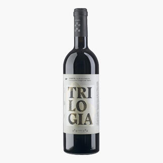 Flasche Rotwein in stilvollem Design auf weißem Hintergrund.