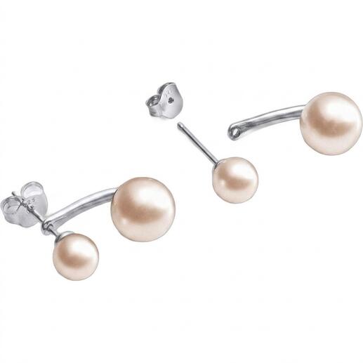 2-in-1 Ohrringe mit schwebenden Perlen in Silber, elegant präsentiert.