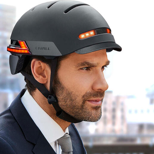 Seitenansicht eines Smart Helms BH51M von Livall mit LED-Leuchten.