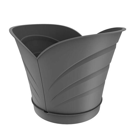 Anthrazitfarbener Blumenkübel mit elegantem Design.