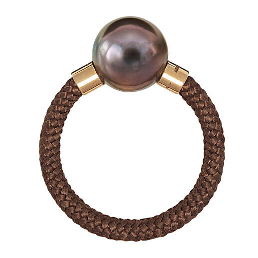 Tahiti-Armspange oder -Ring, roségold Exquisites, modernes Design aus Tahiti-Zuchtperlen, echtem Gold, Sterling-Silber und Nylon.