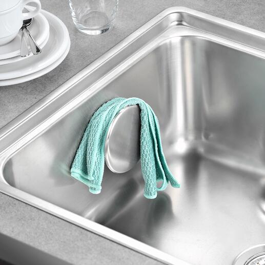 Design-Spültuchhalter Der schönere Spültuchhalter: Stört nicht. Sieht gut aus. Und lässt feuchte Tücher hygienisch trocknen.