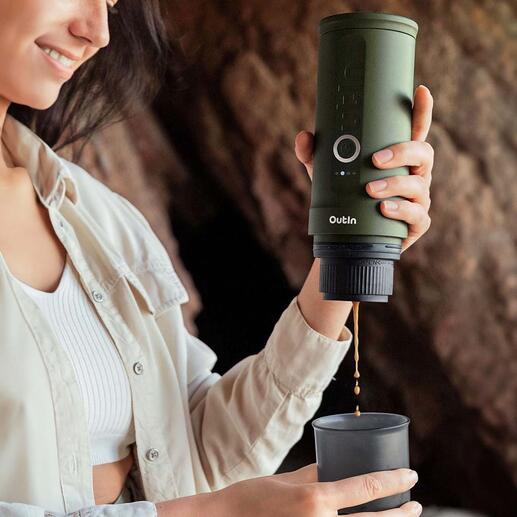 Portable Akku-Espressomaschine   Frisch gebrühter Espresso, wo immer Sie mögen. Ohne Steckdose. Ohne heißes Wasser aus Isolierflasche oder Kocher.