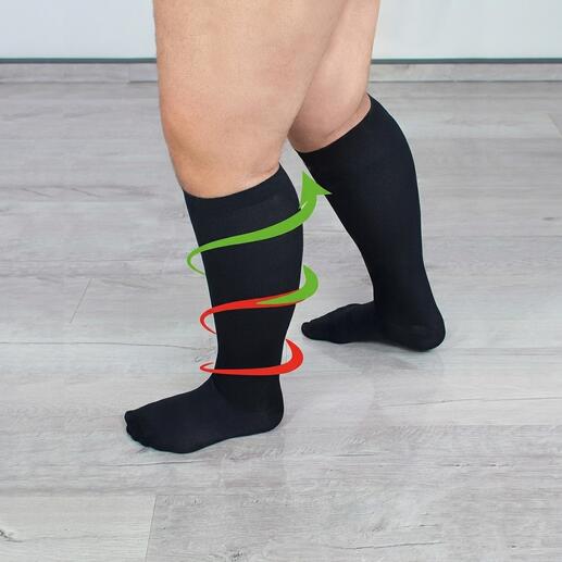 Schwarz gestrickte Stütz-Kniestrümpfe XL, angewendet