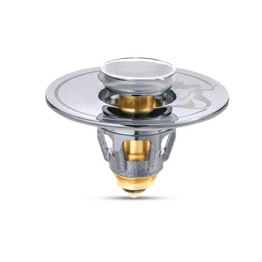 Universal-Waschb. stöpsel mit Abflusssieb in Edelstahloptik.