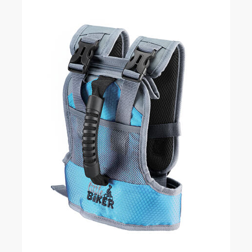 Fahrradlernweste in Blau mit verstellbaren Riemen.