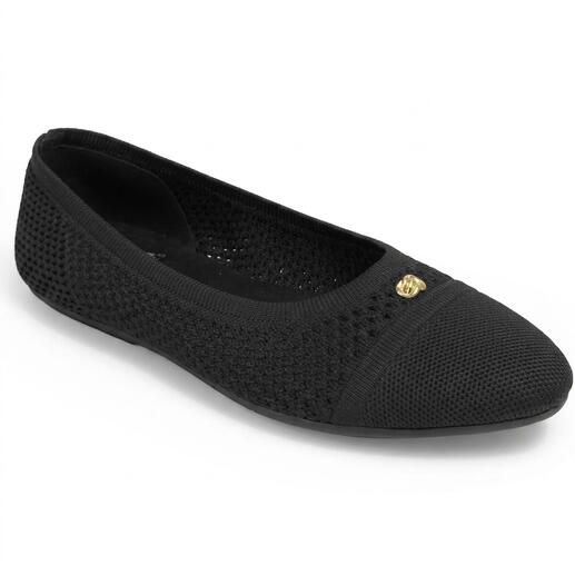 Schwarze Mesh Ballerina mit goldener Applikation.