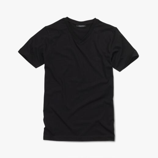 Schwarzes V-Ausschnitt Shirt aus Baumwolle in Größe 46.