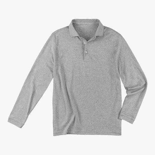 Schwarzes Pima-Interlock-Polo in Größe 48, auf weißem Hintergrund.