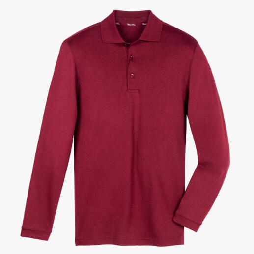 Rotes Pima-Interlock-Polo in Größe 48 auf hellem Hintergrund.