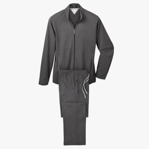Grauer Loungewear-Anzug bestehend aus Jacke und Hose