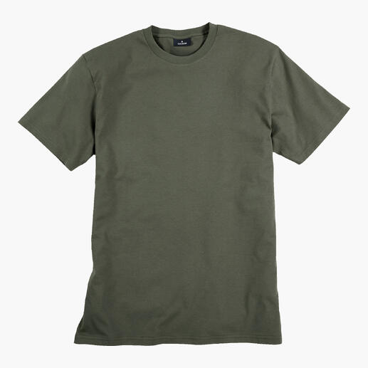 Khakifarbenes T-Shirt für Damen, flach auf einem weißen Hintergrund.