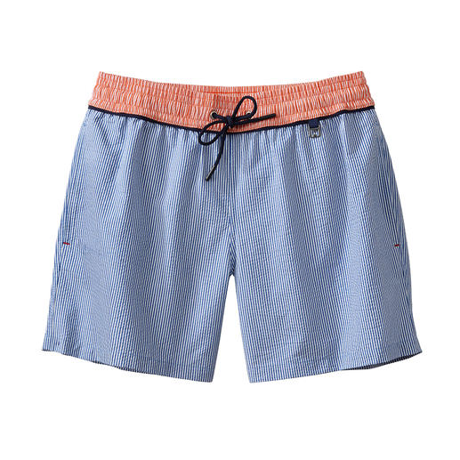 Die stilvollen Seersucker-Badeshorts von HOM, Frankreich. Im Wasser kleben sie nicht auf Ihrer Haut. An der Luft sind sie schnell wieder trocken.